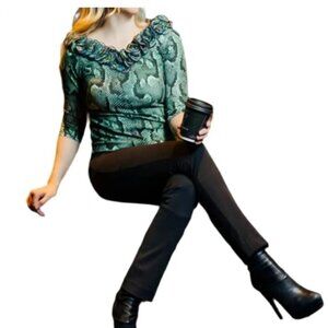 Samuel Dong Women's Knit Quarter Sleeve Blouse Black in Size S